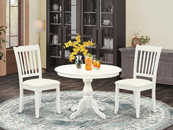 East West Furniture HBDA3-LWH-C 3 Piece Dining Room Table Set Contains a Round - Image 2