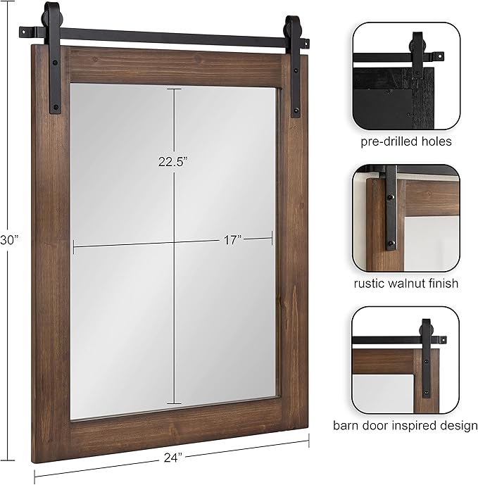 Kate and Laurel Cates Refined Decorative Framed Wall Mirror; 24 x 30; Walnut - Image 2