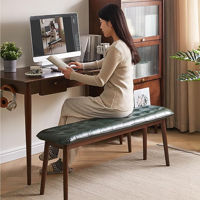 Entryway Bench, Solid Wood Dining Bench, Midcentury End of Bed Bench - Image 9