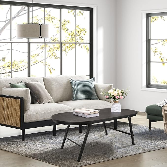 Small Oval Coffee Table Wood and Metal Folding Low Coffee Tables - Image 6