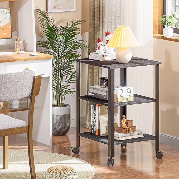 Side Table, End Table with Wheels, Printer Stand with 3-Tier Storage, Bedside - Image 5