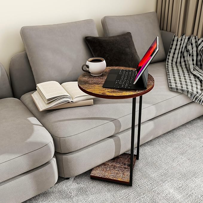 HDANI C Table End Table, Round Side Table That Slide Under, C Shaped End Table - Image 4