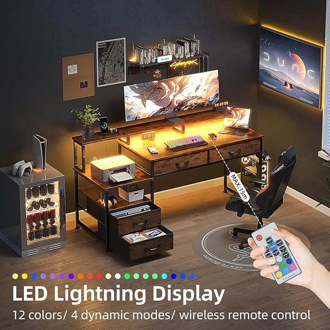 53" Computer Desk with 4 Drawers & Power Outlets, Reversible Home Office Desk - Image 5