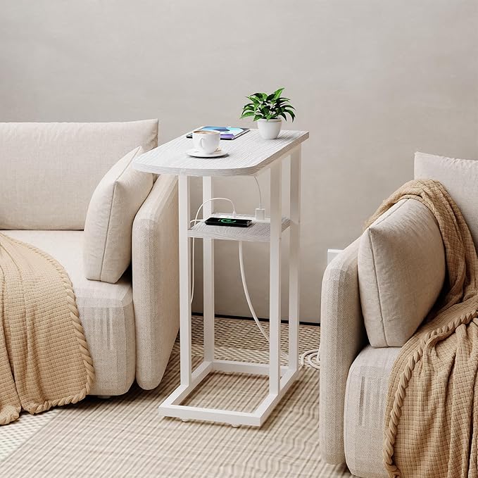 C Table End Table with Charging Station, Couch C Shaped Side Table - Image 5