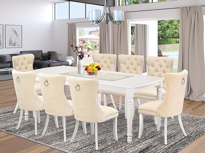 East West Furniture DODA9-LWH-32 9 Piece Kitchen Table Set Contains a Rectangle - Image 2
