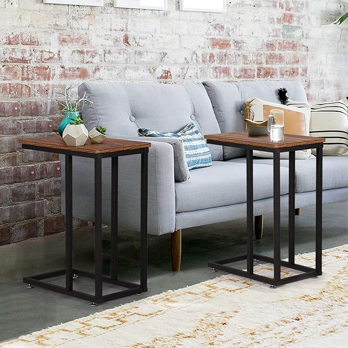 VECELO C Shaped End Side Table for Sofa Couch and Bed Snack TV Tray for Living - Image 2