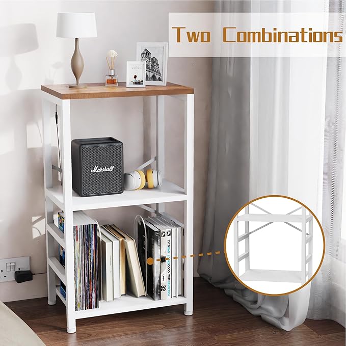 End Table with LED Light, Record Player Stand with Albums Storage, Vinyl - Image 5