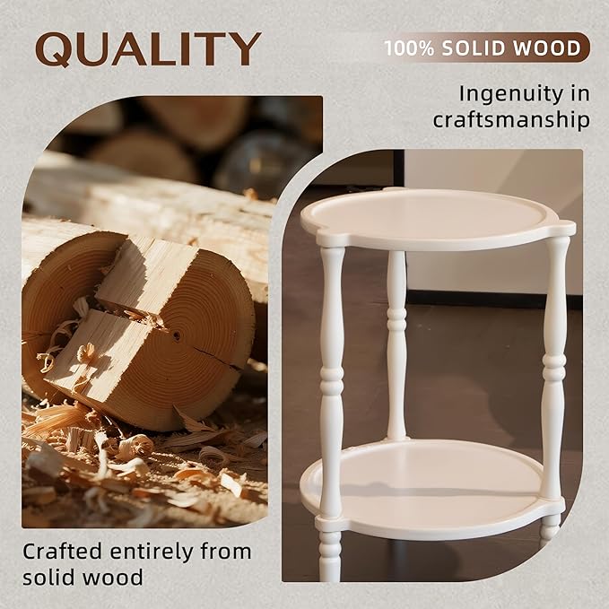 Accent Wood End Table, 2-Tier Round Bedside Table, Natural Side Table Nightstand - Image 7