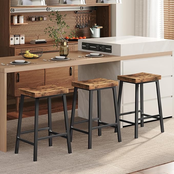 Bar Stools, Counter Height Bar Stools Set of 2, 23.7 Inch Saddle Stools - Image 2