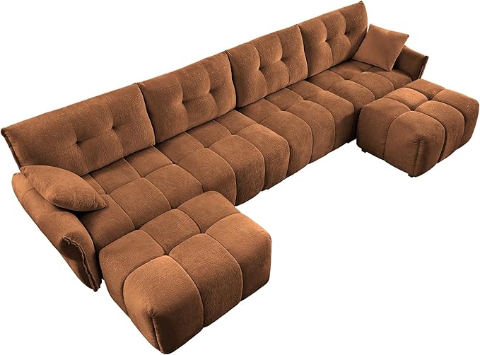 Modern Chenille Fabric 4-Seat Sofa w/Two Ottoman+2 Pillows, Premium Upholstery - Image 6
