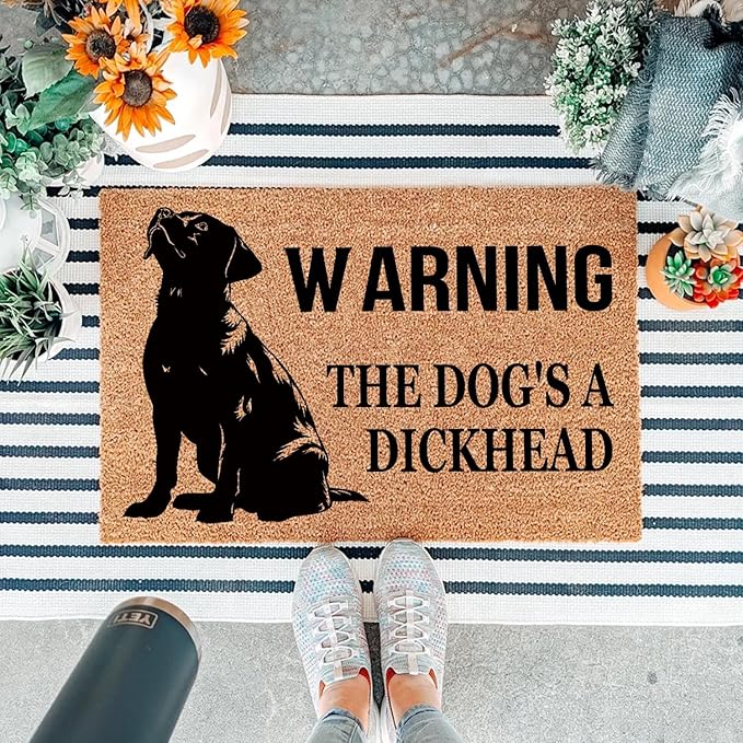 Funny Coir Doormat Warning Dog The Dog's A Dickhead Front Door Mat Entryway - Image 5
