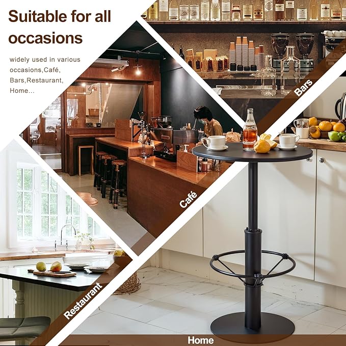 LOKKHAN 37.4" Tall High-top Table-Rustic Industrial Bar Table-23.6" Dia Round - Image 2