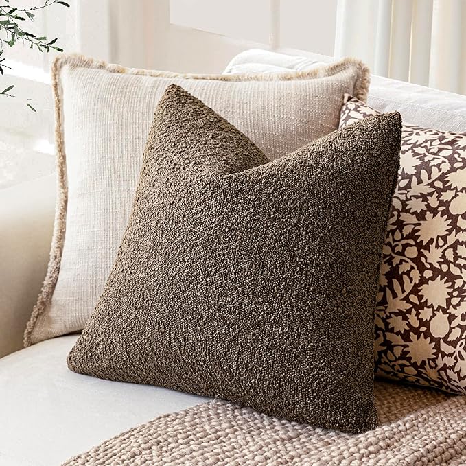 Foindtower Pack of 2 Textured Boucle Throw Pillow Covers Accent Solid Pillow - Image 5