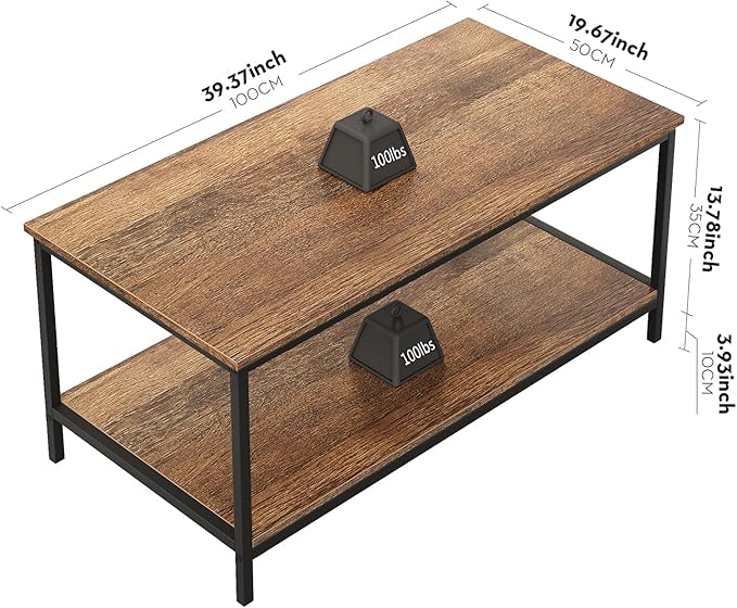SAYGOER Coffee Table with Storage 2-Tier Industrial Center Table - Image 3