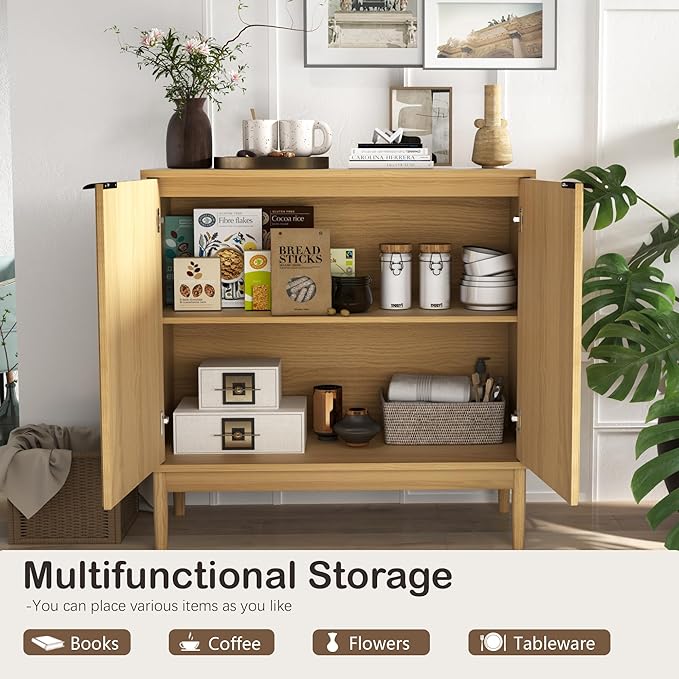 Fluted Cabinet with Storage, Buffet Cabinet Sideborad with Door, Kitchen Buffet - Image 4