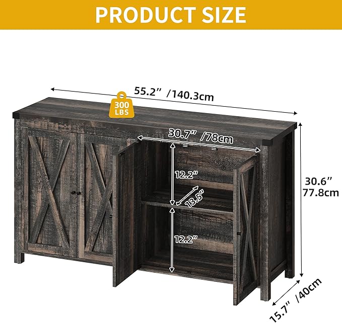 DWVO Buffet Cabinet with Storage, Farmhouse Coffee Bar Cabinets Kitchen Table - Image 3