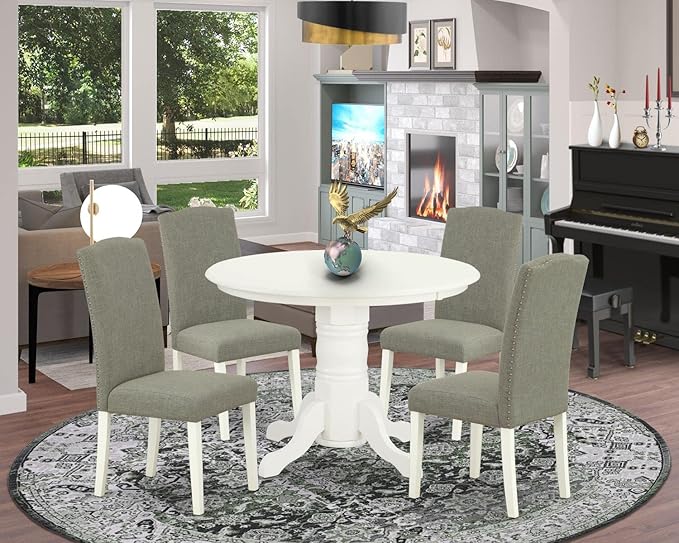 East West Furniture SHEN5-LWH-06 5 Piece Kitchen Table Set Includes a Round - Image 7