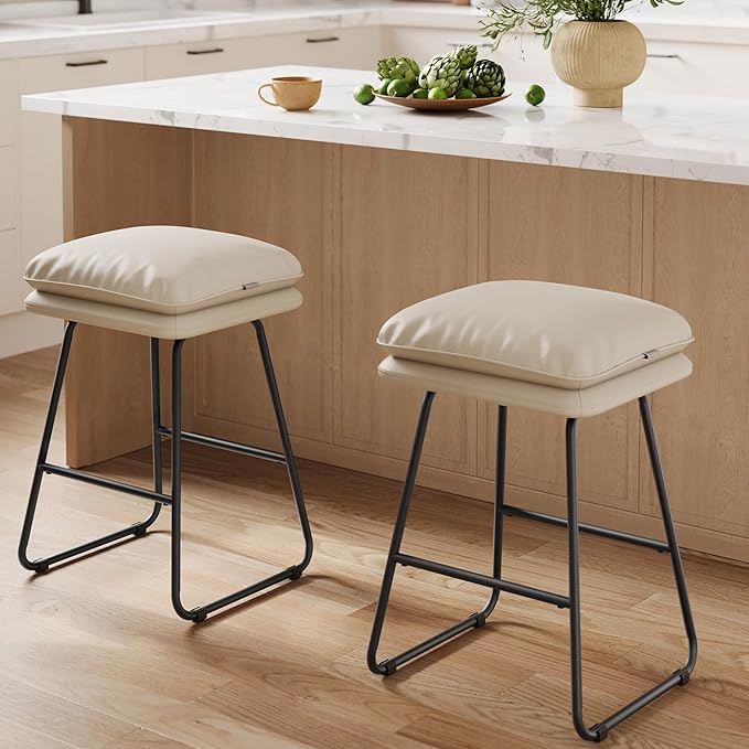 VASAGLE Bar Stools Set of 2, Counter Height Bar Stools, Leather Counter Stools by VASAGLEbySONGMICSHOME