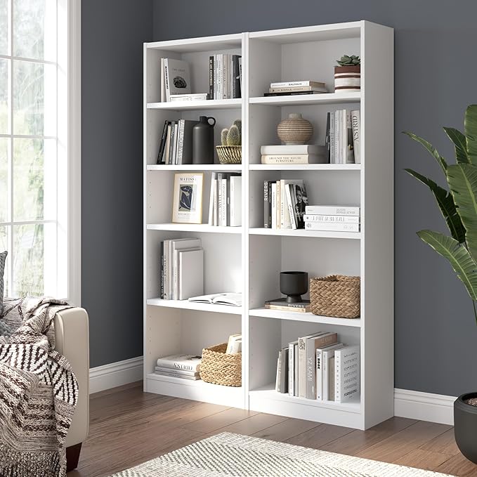 Bush Furniture Universal 25W Tall 5 Shelf Bookcase in White - Image 2