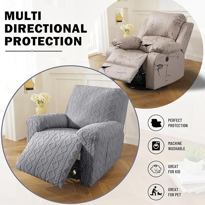 vctops 4 Pieces Geometric Jacquard Plush Recliner Slipcovers Soft Fuzzy Fluffy - Image 5