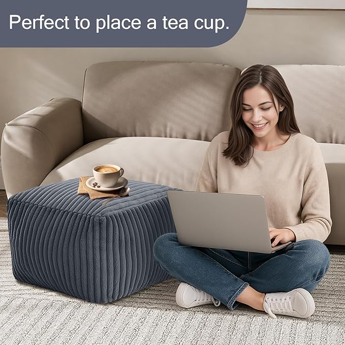 MeMoreCool Square Stuffed Pouf Ottoman Foot Rest, Stripe Furry Floor Pouf Foot - Image 4