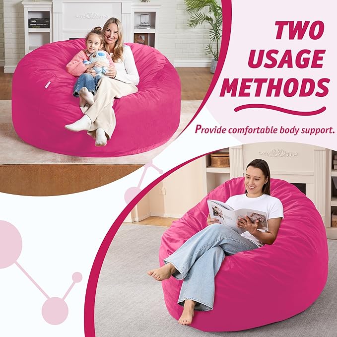 5FT Bean Bag Chair with Ultra Soft Velvet Cover Bean Bag Sofa with Memory Foam - Image 5