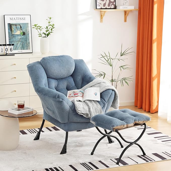 Cozy Lazy Chair and Ottoman, Large Contemporary Accent Lounge Chair Set - Image 5