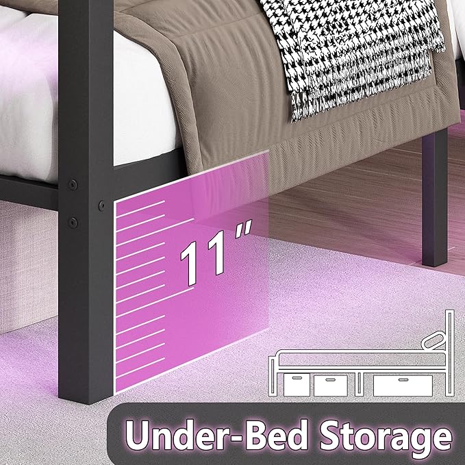 Queen Bed Frame with Headboard and Footboard, Steel Slats Support-LED Bed Frame - Image 6