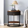 OIOG Round End Table with Drawer, Modern Wood Grain Side Table with Shelf by OIOG