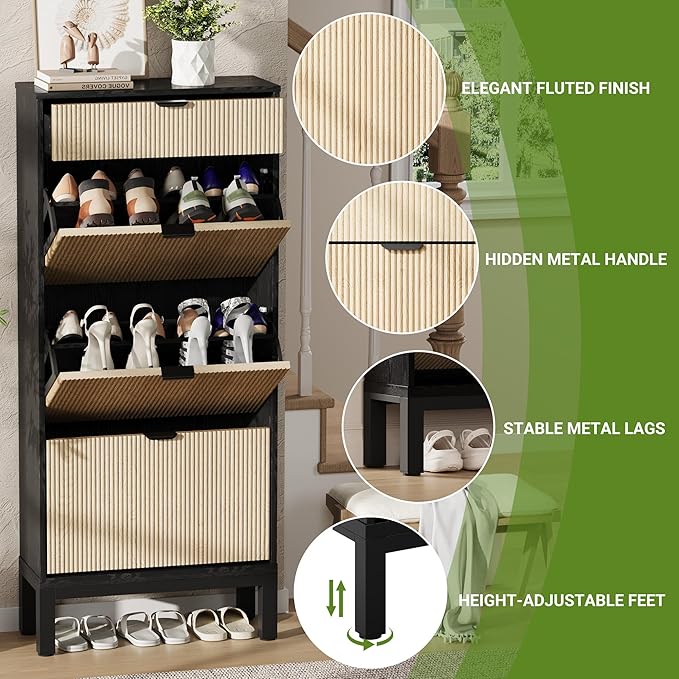 GarveeHome Shoe Cabinet with 3 Flip Doors & 1 Drawer, Entrance Wooden Shoe Rack - Image 6