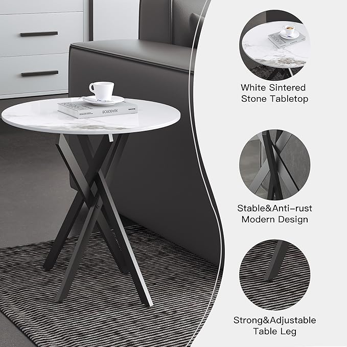Small Round Marble Side Coffee Table Set of 2 - Image 7