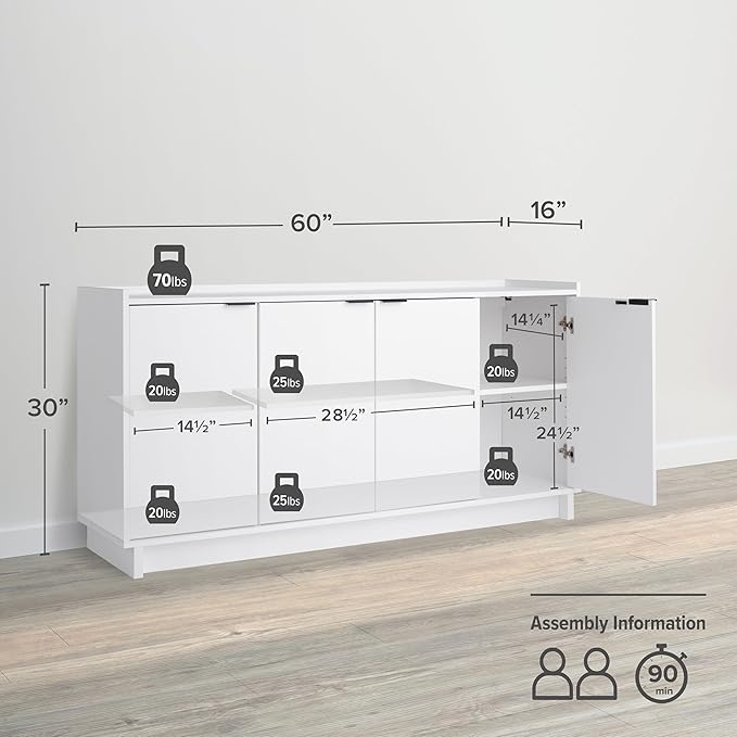 Prepac Simply Modern 4 Door Console Table - Image 2