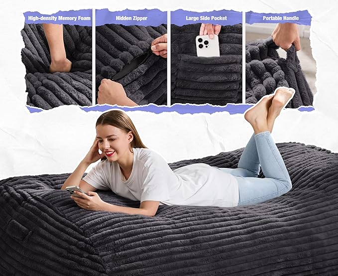 Hobestluk 6FT Bean Bag Chairs Adult Bean Bag - Image 5