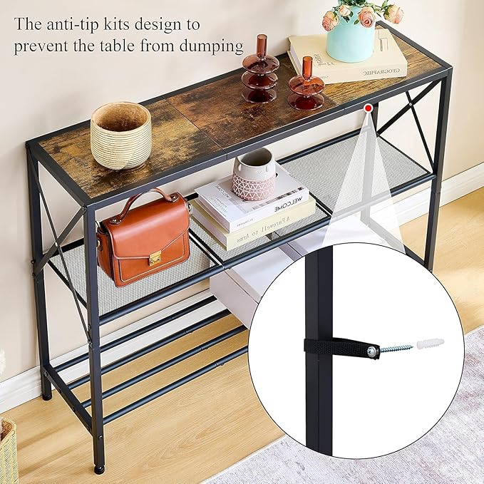 Hoctieon Industrial Console Table, 3 Tier Entryway Table, Hallway Table - Image 7