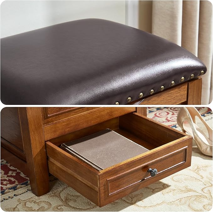 Storage Ottoman with Drawer, Microfiber Leather Padded Top Foot Rest Stool with - Image 7