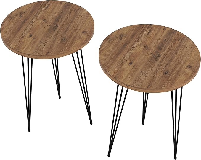 PAK HOME - Set of 2 End Table – Pine Wood Round Wood Sofa Side Coffee Tables - Image 8