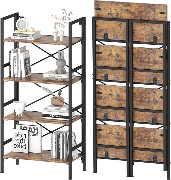 Folding Bookshelf, 4 Tier Bookcase Foldable Shelf - Image 8