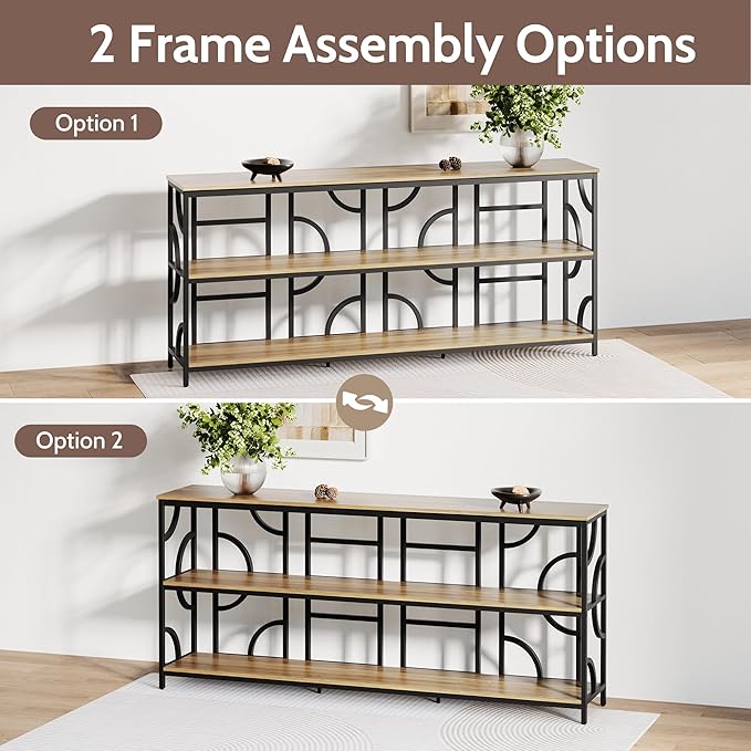 55'' Industrial Sofa Table, 3-Tier Storage Console Table - Image 5