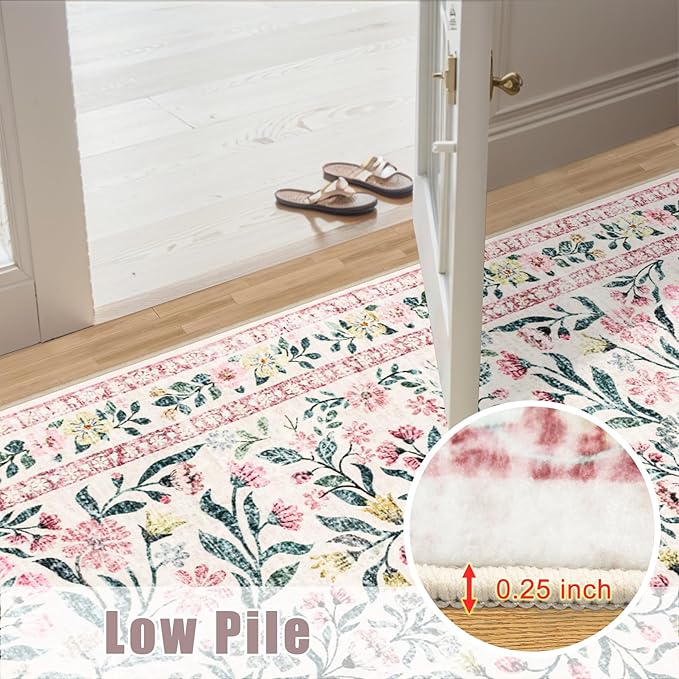 Area Rugs 9x12 Living Room: Floral Washable Rug Vintage Large Soft Boho - Image 9