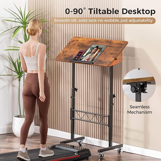 COMHOMA Small Standing Desk Adjustable Height & Tiltable Tabletop, Mobile Stand - Image 3