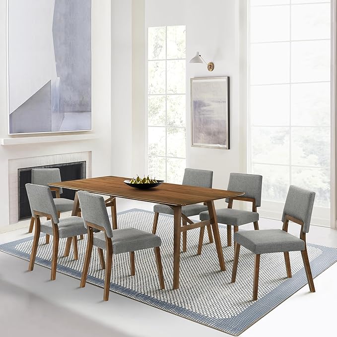 Armen Living Channell Mid Century Modern 7 Piece Walnut Wood Dining Table Set - Image 2