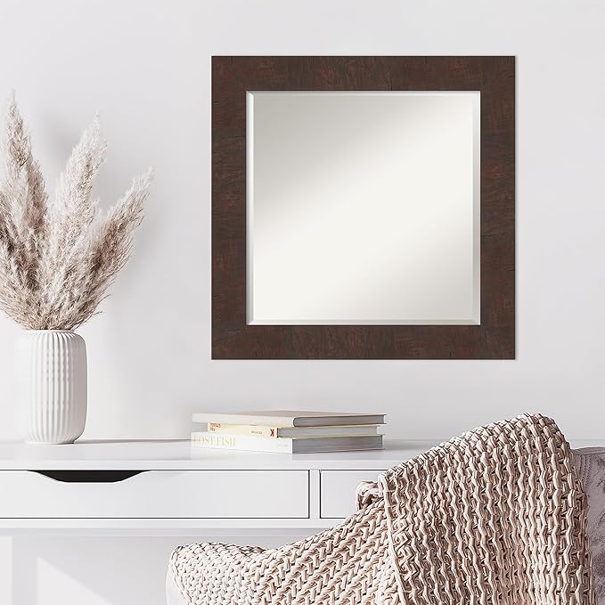 Amanti Art Brown Wall Mirror 25x25 Wildwood Brown Square Bathroom Mirror - Image 6