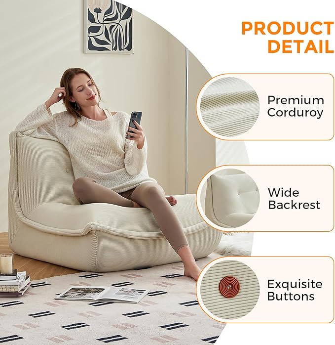 Bean Bag Chairs for Adults Giant BeanBag Chair Sofa Memory Foam Bean Bag Chair - Image 8