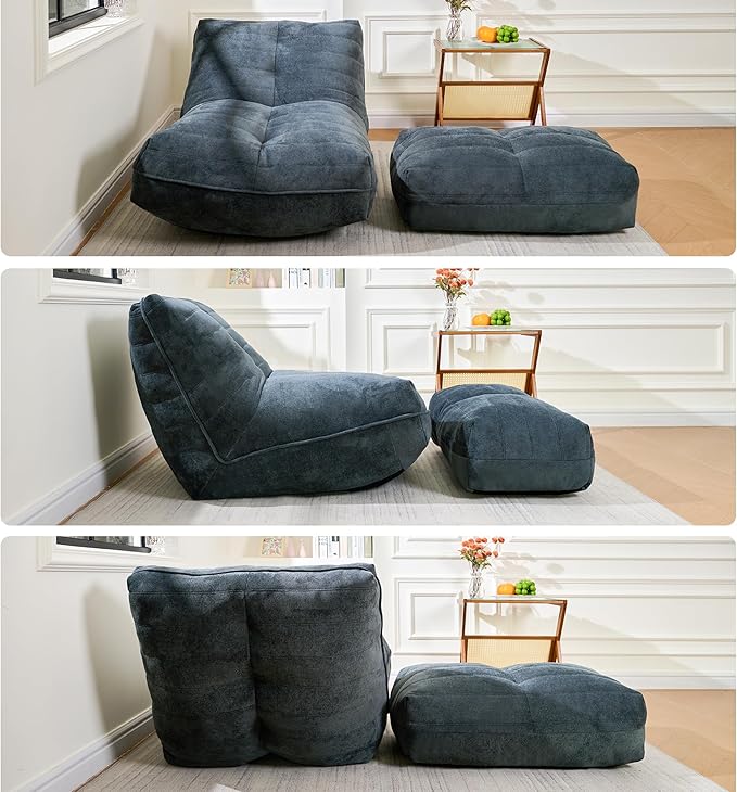 Bean Bag Chair with Ottoman, Comfy Bean Bag Sofa with Memory Foam, Lazy BeanBag - Image 9