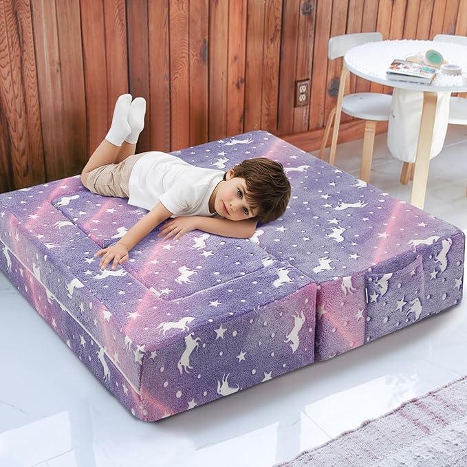 MeMoreCool Unicorn Modular Kids Couch, Glow Rainbow Play Toddler Couch - Image 2