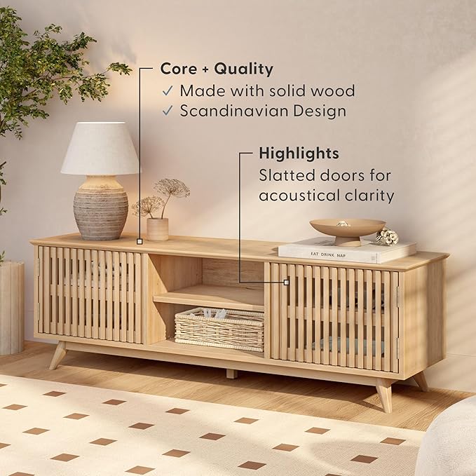 Plank+Beam Mid-Century Modern Wood TV Stand, Solid Wood Entertainment Console - Image 3
