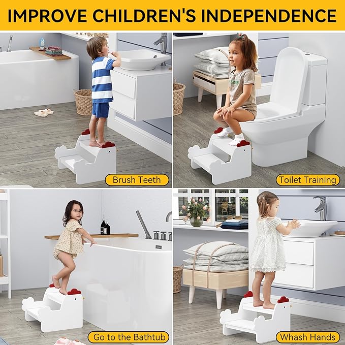 Wood Step Stools for Kids, Child Two Step Stool of Chick Shape, Toddler Step - Image 5