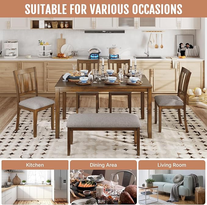 6-Piece Wooden Dining Set, Dining Table & Chair Set - Image 6