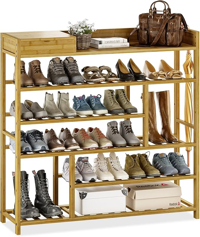 Bamworld Shoe Rack for Front Door Entrance Bamboo Shoe Organizer by Bamworld