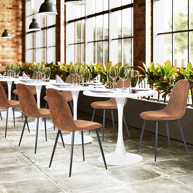 FurnitureR Dining Chairs Set of 6, Fabric Suede Dining Room Side Seating - Image 6
